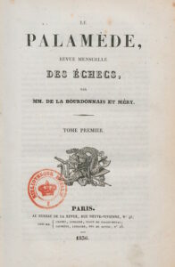 Page de titre du premier numéro du magazine d'échecs Le Palamède, publié en 1836